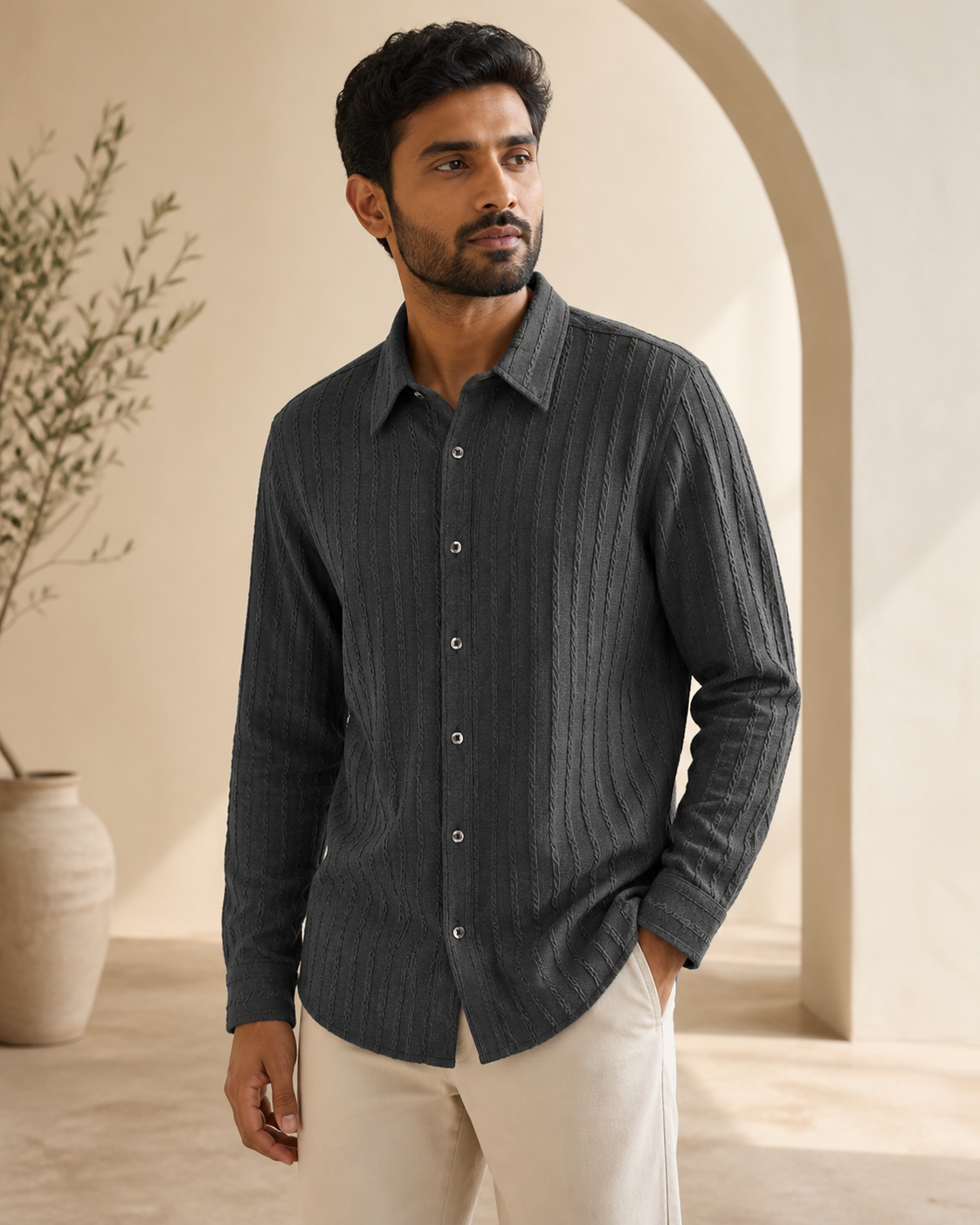 Premium Textured Shirt – Charcoal Grey