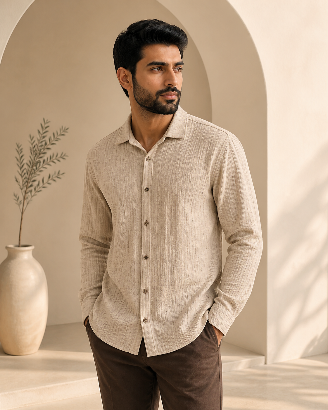 Premium Textured Shirt – Sand Beige