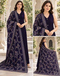 Deep Navy Embroidered Dhanak 3-Piece Winter Suit