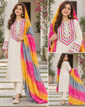 White Printed Suit with multicolor dupatta