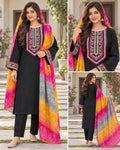 Black Pink Printed Suit with multicolor dupatta