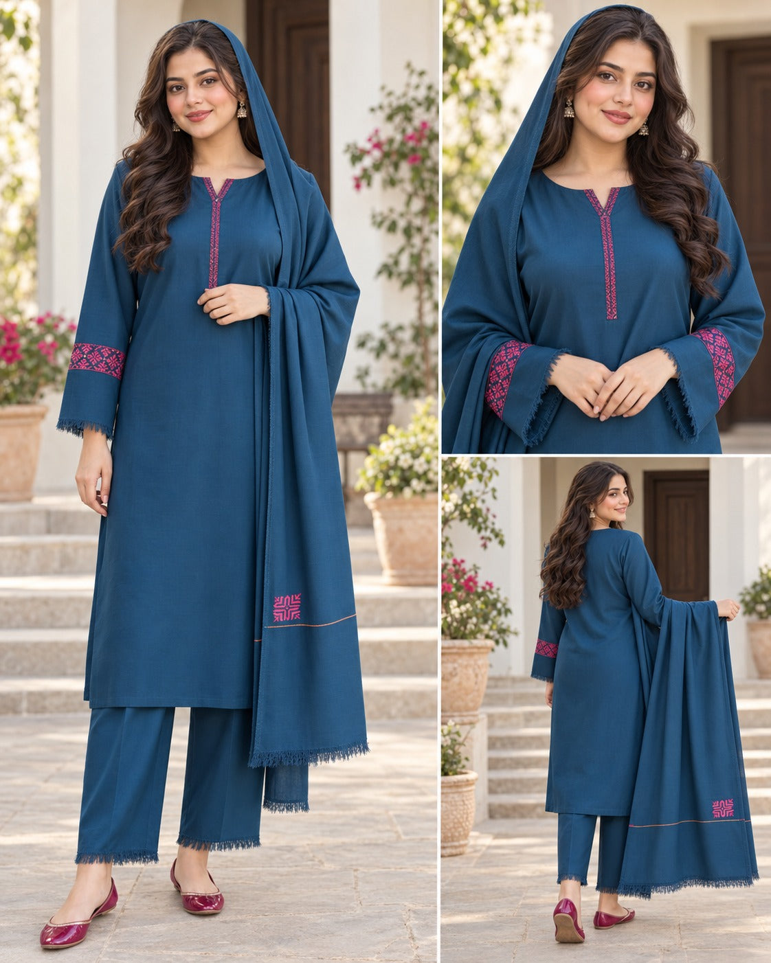 Blue Embroidered Suit with matching dupatta