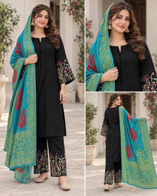 Black and Turquoise Embroidered Suit