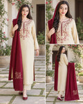 Cream Maroon Embroidered Suit