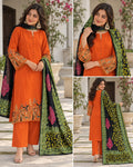 Orange Printed Suit with multicolor dupatta