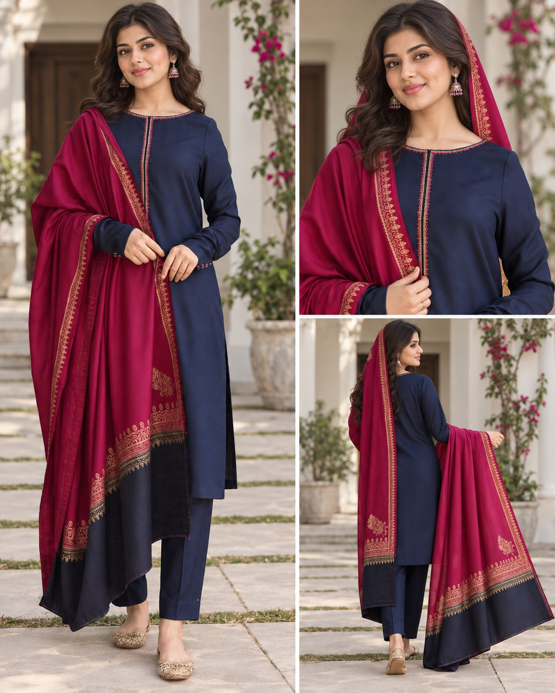 Navy Blue and Maroon three-piece suit