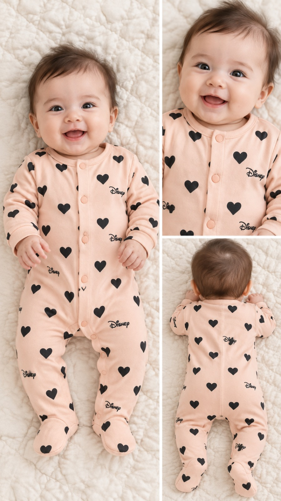 Newborn Footed Romper Trio – Cream, Peach & Sky Blue