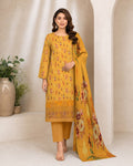 Mustard Gold Floral Digital Lawn 3-Piece Suit – Vol. 531