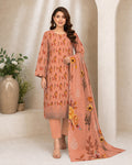 Peach Terracotta Floral Digital Lawn 3-Piece Suit – Vol. 531