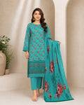 Aqua Turquoise Floral Digital Lawn 3-Piece Suit – Vol. 531