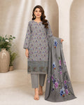 Silver Grey Floral Digital Lawn 3-Piece Suit – Vol. 531